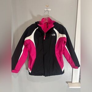 The North Face Girls Triclimate Jacket Pink Black Zip Hooded Outerwear L 14/16